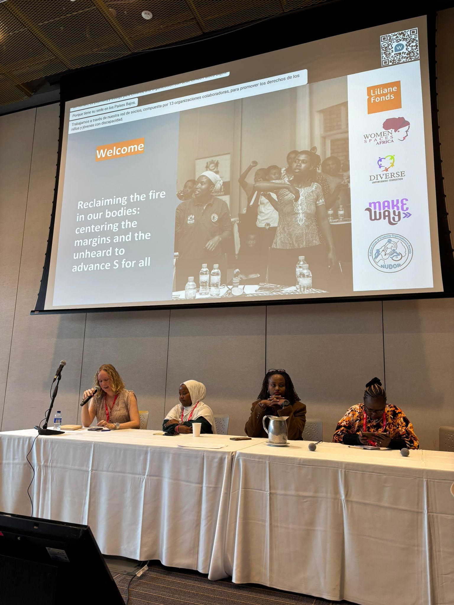 Daphne Visser, speaks with young leaders like with Uwamahoro Bushira (Make Way NUDOR Rwanda), Phyllis Ndolo (Women Spaces Africa) and Ruby Nakandi (Diverse Empowerment Foundation).